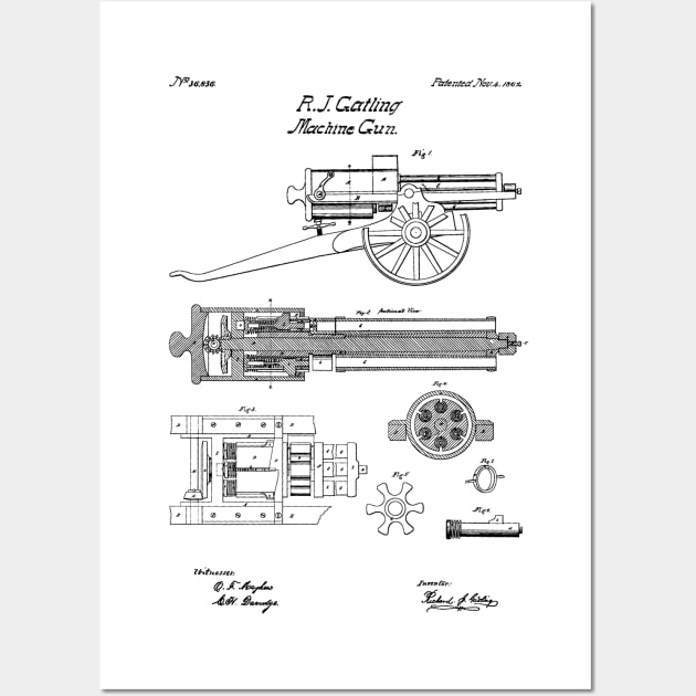 Gatling Gun Patent - 1862 Machine gun - B Wall Art by SPJE Illustration Photography